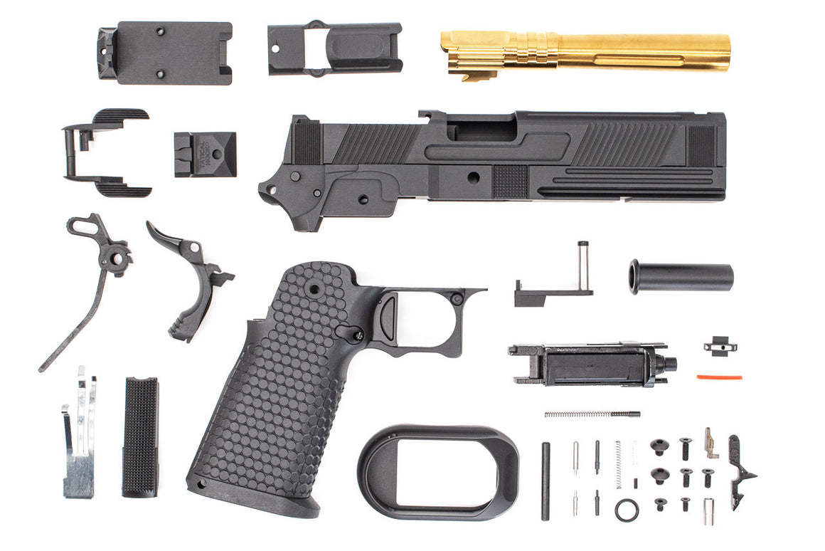 Toxicant FI Style V9 Slide Kit For Marui TM Hi-Capa GBBP Airsoft ( Black Slide ) ( Limited Edition )-TiN Gold Outer Barrel