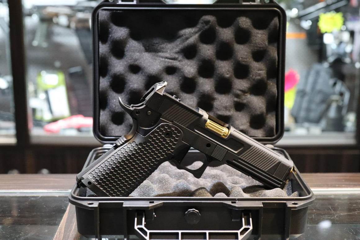 Toxicant FI Style V9 Slide Kit For Marui TM Hi-Capa GBBP Airsoft ( Black Slide ) ( Limited Edition )-TiN Gold Outer Barrel