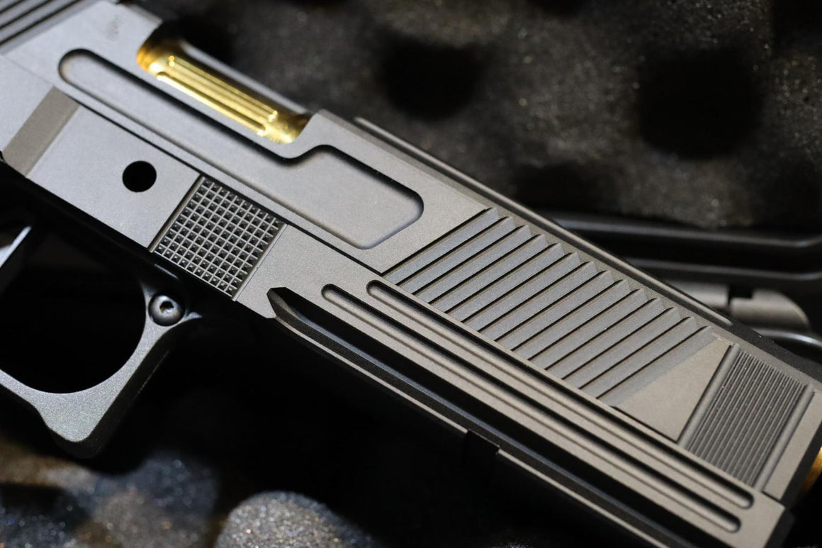 Toxicant FI Style V9 Slide Kit For Marui TM Hi-Capa GBBP Airsoft ( Black Slide ) ( Limited Edition )-TiN Gold Outer Barrel