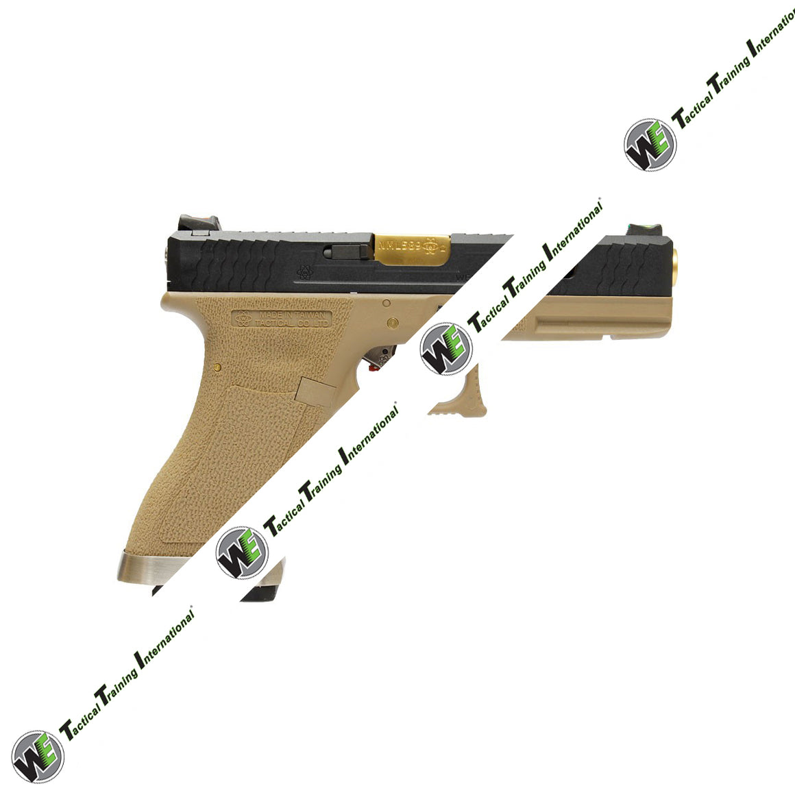 WE Model 18C T6 Black Metal Slide Gold Barrel GBB Pistol ( Tan )