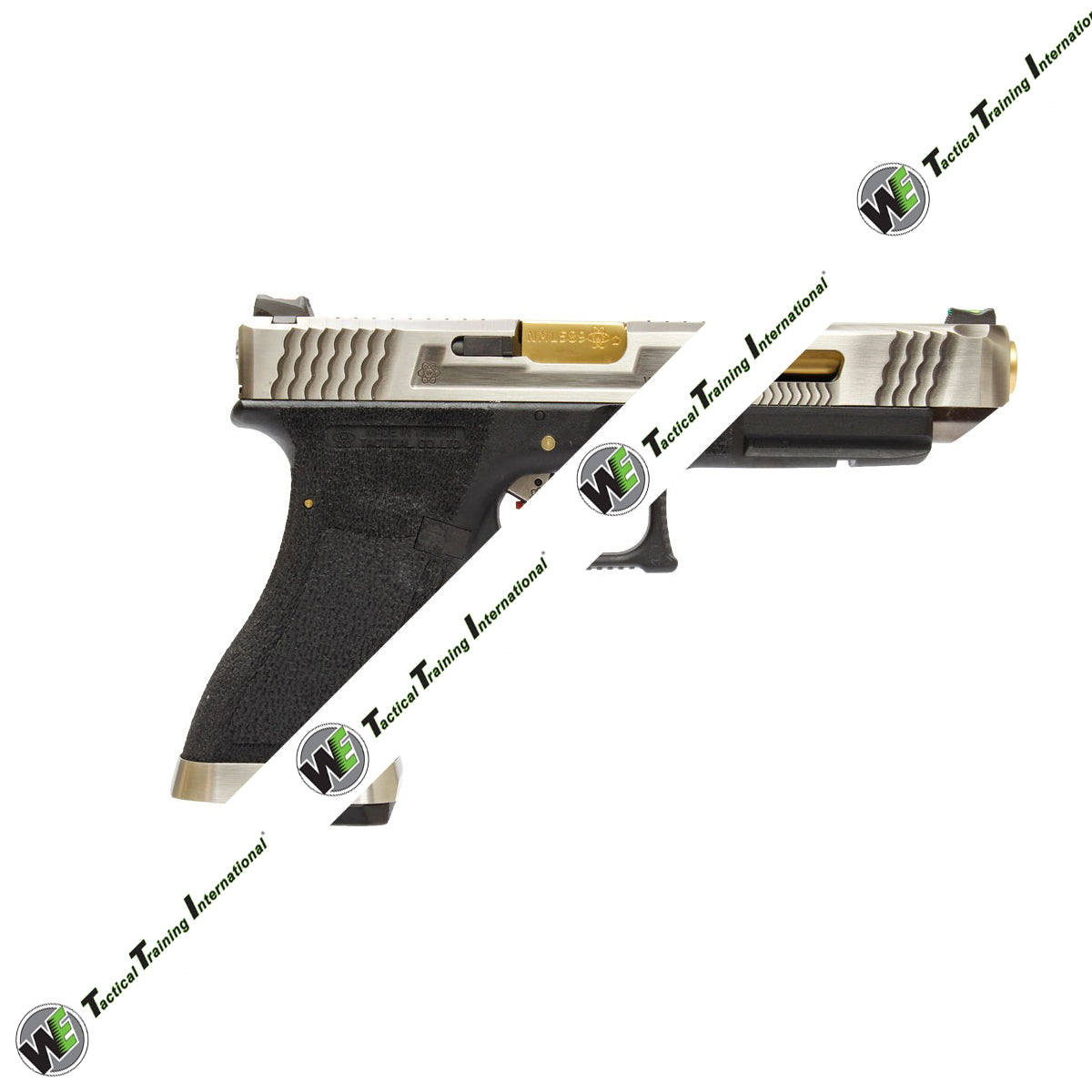 WE Model 34 T3 Silver Metal Slide Gold Barrel GBB Pistol ( Black )