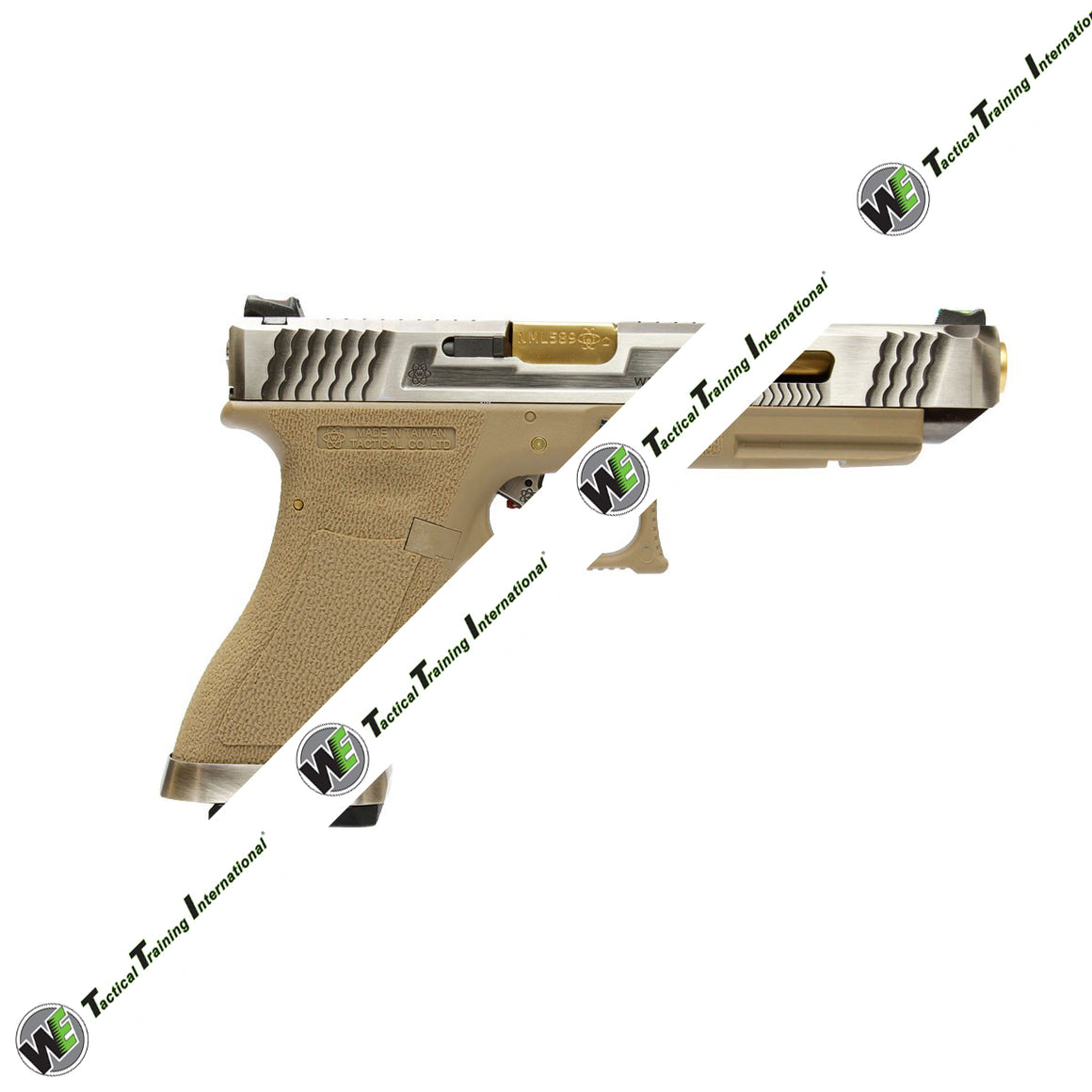 WE Model 34 T4 Silver Metal Slide Gold Barrel GBB Pistol ( Tan )