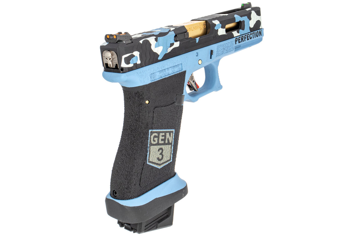 WE Secret Camo Blue Ver Metal Slide GBB Pistol Airsoft ( Semi-Auto / Full Auto )