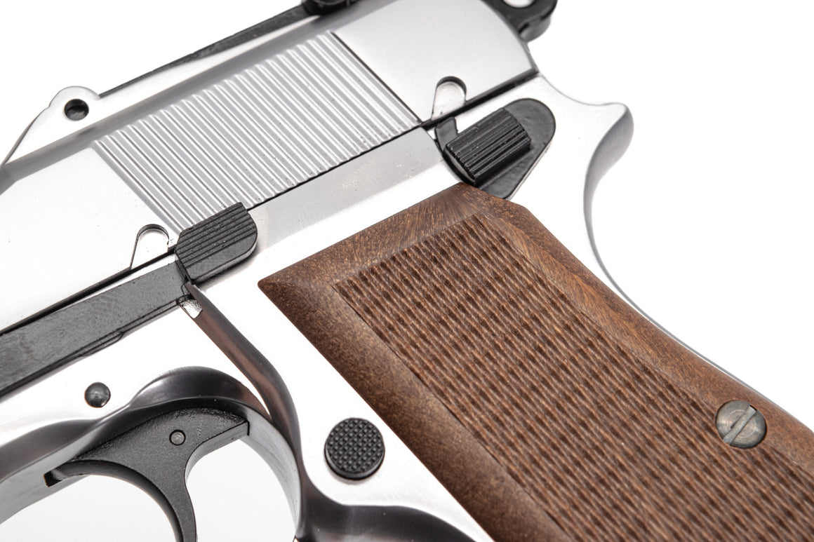 WE New Browning Hi-Power MK3 with Wood Style Kit GBB Pistol Airsoft-Silver