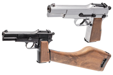 WE New Browning Hi-Power MK3 with Wood Style Kit GBB Pistol Airsoft-Silver