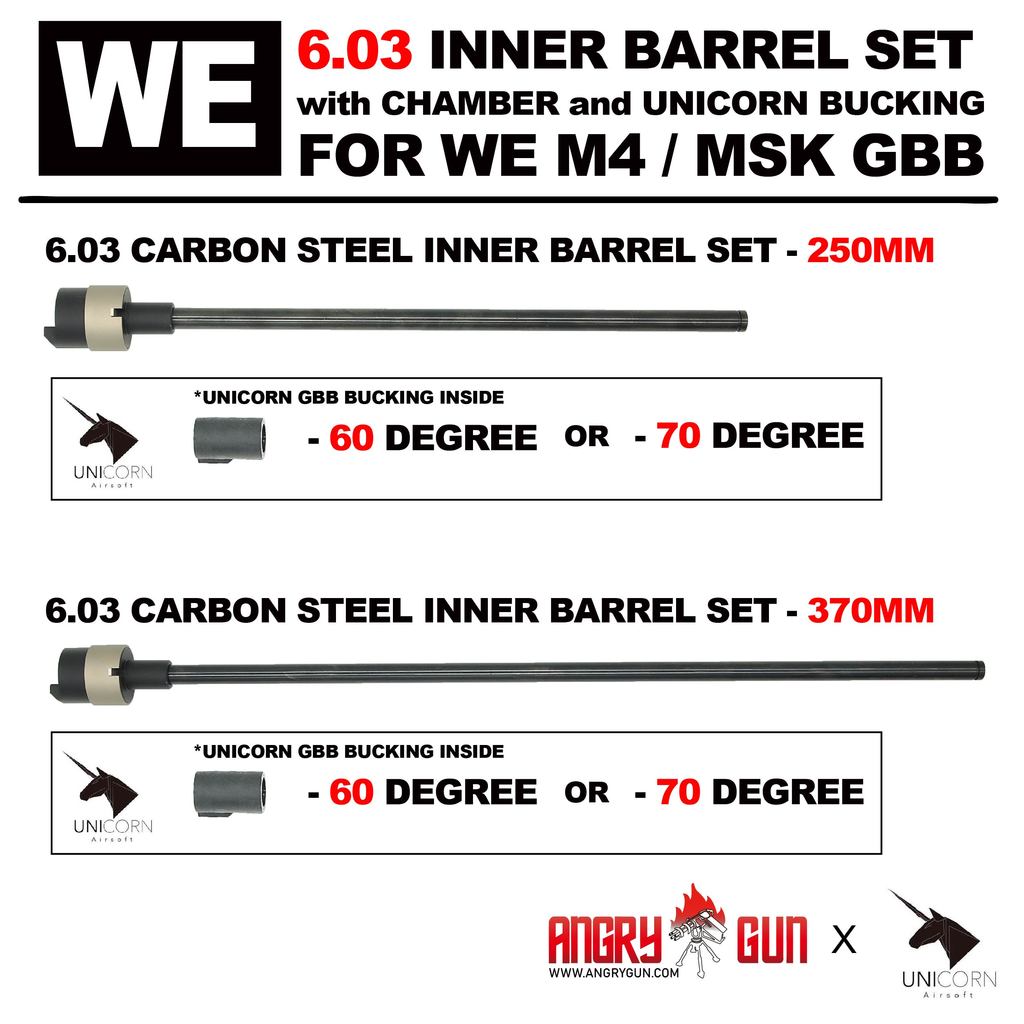Angry Gun WE M4 6.03 Carbon Steel Inner Barrel Set ( With Chamber Set & Bucking ) ( for WE M4 / MSK GBBR )-370mm-60�