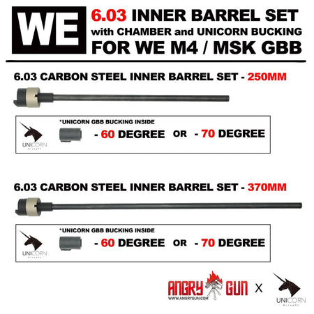 Angry Gun WE M4 6.03 Carbon Steel Inner Barrel Set ( With Chamber Set & Bucking ) ( for WE M4 / MSK GBBR )-370mm-60�