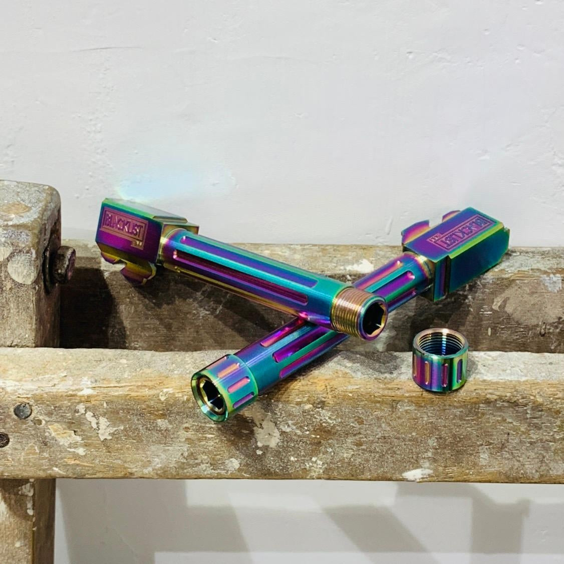 C&C Tac BKL Style Stainless Steel Threaded Outer Barrel 14mm CCW for TM G Model 17 - Chameleon ( Rainbow ) ( For Marui G17 ) ( BK List Style )