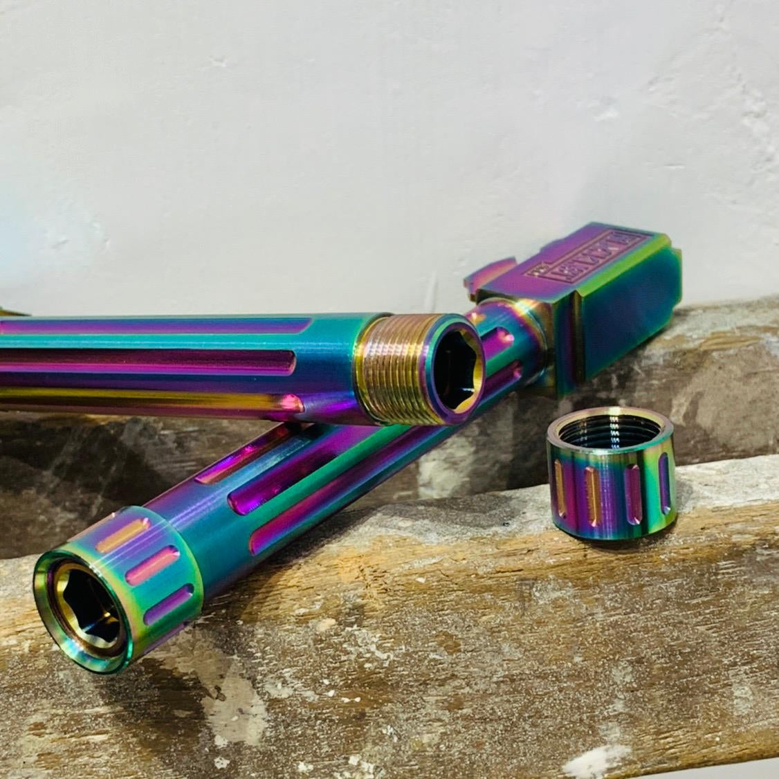 C&C Tac BKL Style Stainless Steel Threaded Outer Barrel 14mm CCW for TM G Model 17 - Chameleon ( Rainbow ) ( For Marui G17 ) ( BK List Style )