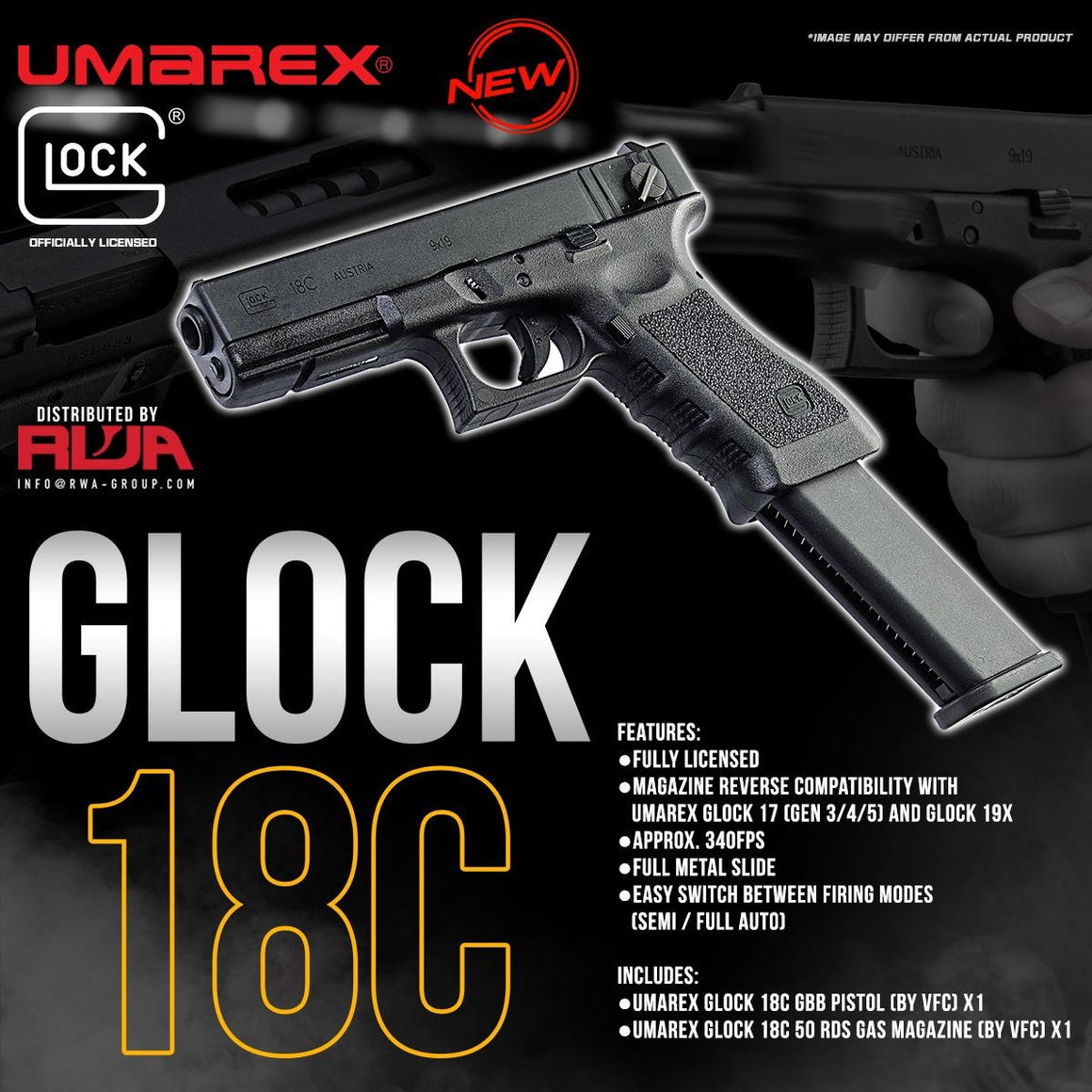 Umarex Glock 18C GBB Pistol ( by VFC ) ( Black ) #UM3T-G18G3-BK01