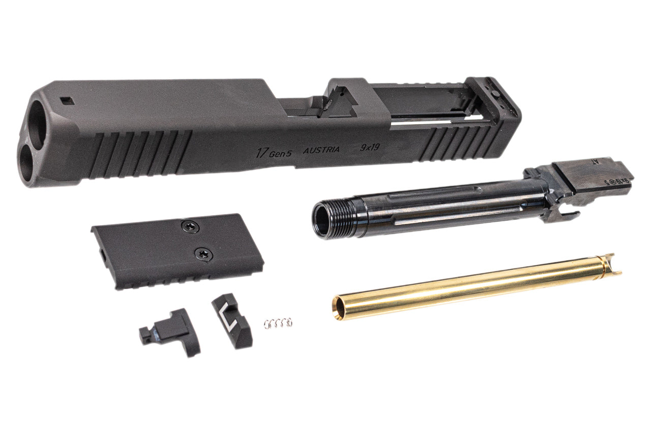 WII Tech CNC Aluminum Slide Set with Steel Threaded Barrel & Inner Barrel For Marui TM G17 G5 MOS GBBP