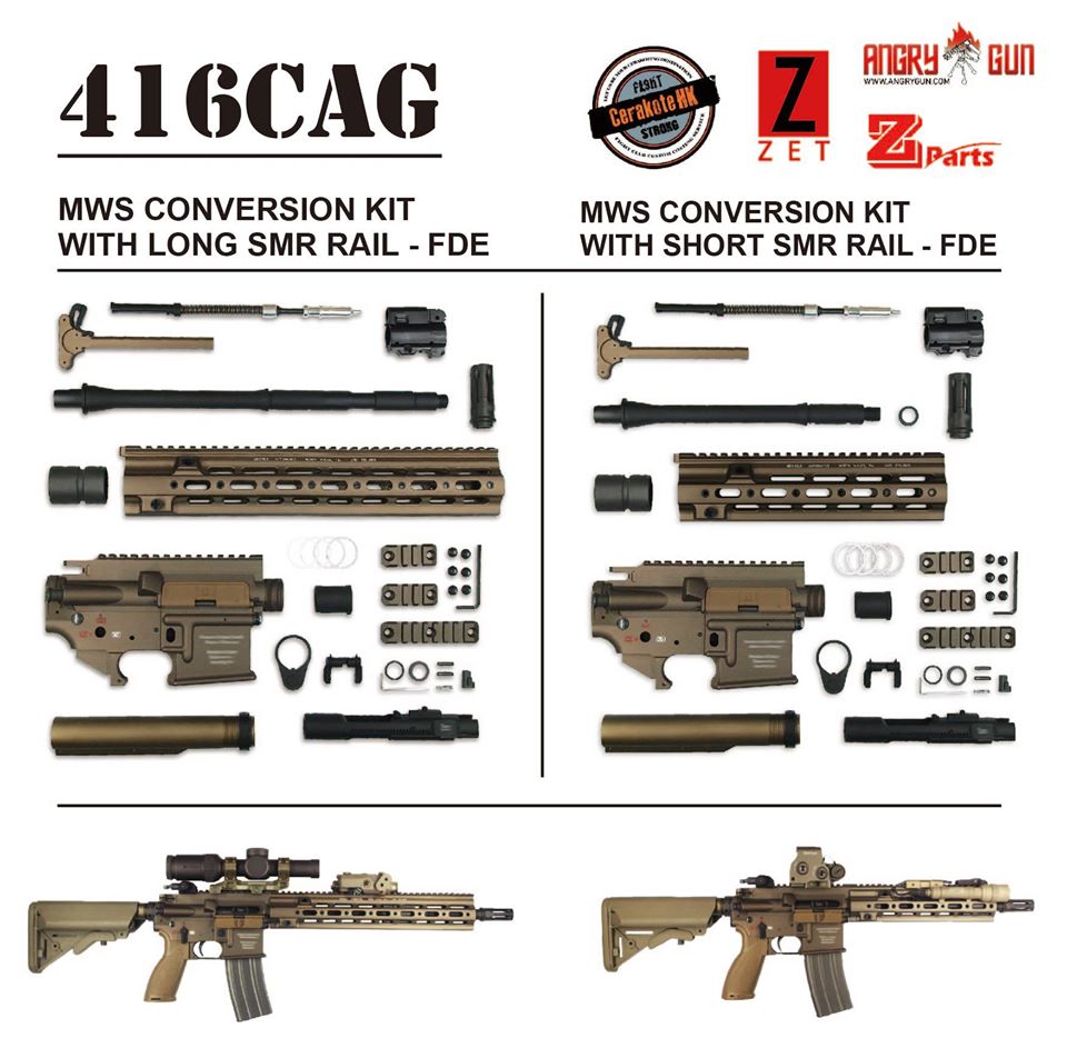 Angry Gun 416D TM MWS Conversion Kit with 10.5 inch SMR Rail ( Black / FDE ) ( Marui MWS )-FDE