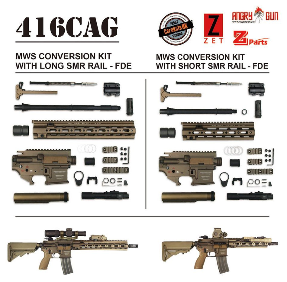 Angry Gun 416D TM MWS Conversion Kit with 10.5 inch SMR Rail ( Black / FDE ) ( Marui MWS )-FDE