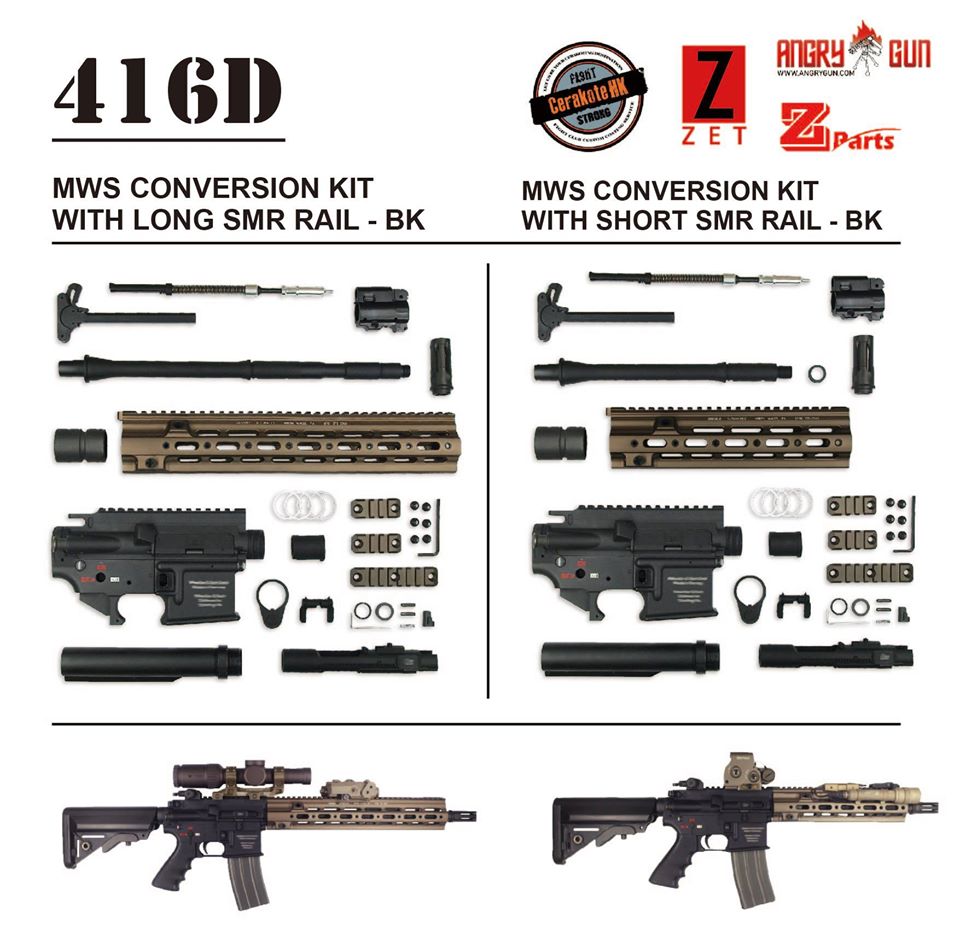Angry Gun 416D TM MWS Conversion Kit with 10.5 inch SMR Rail ( Black / FDE ) ( Marui MWS )-FDE