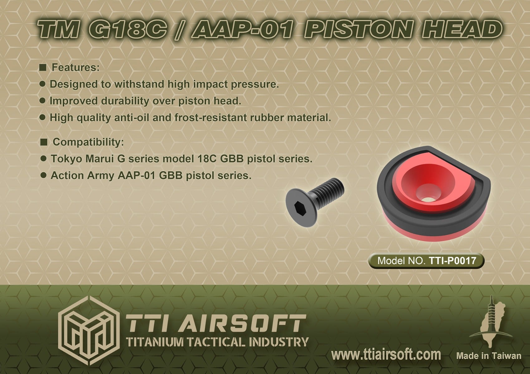 TTI Airsoft Piston Head For AAP-01 / Marui TM G18C GBB Series ( AAP01 )