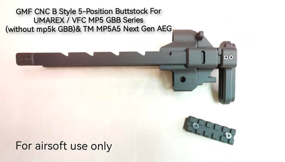 Bow Master x GMF 5 Position Buttstock & Picatinny Rail M1913 20mm Stock Adapter for UMAREX / VFC HK53 MP5 GBB Series & TM MP5A5 Next Gen AEG Series
