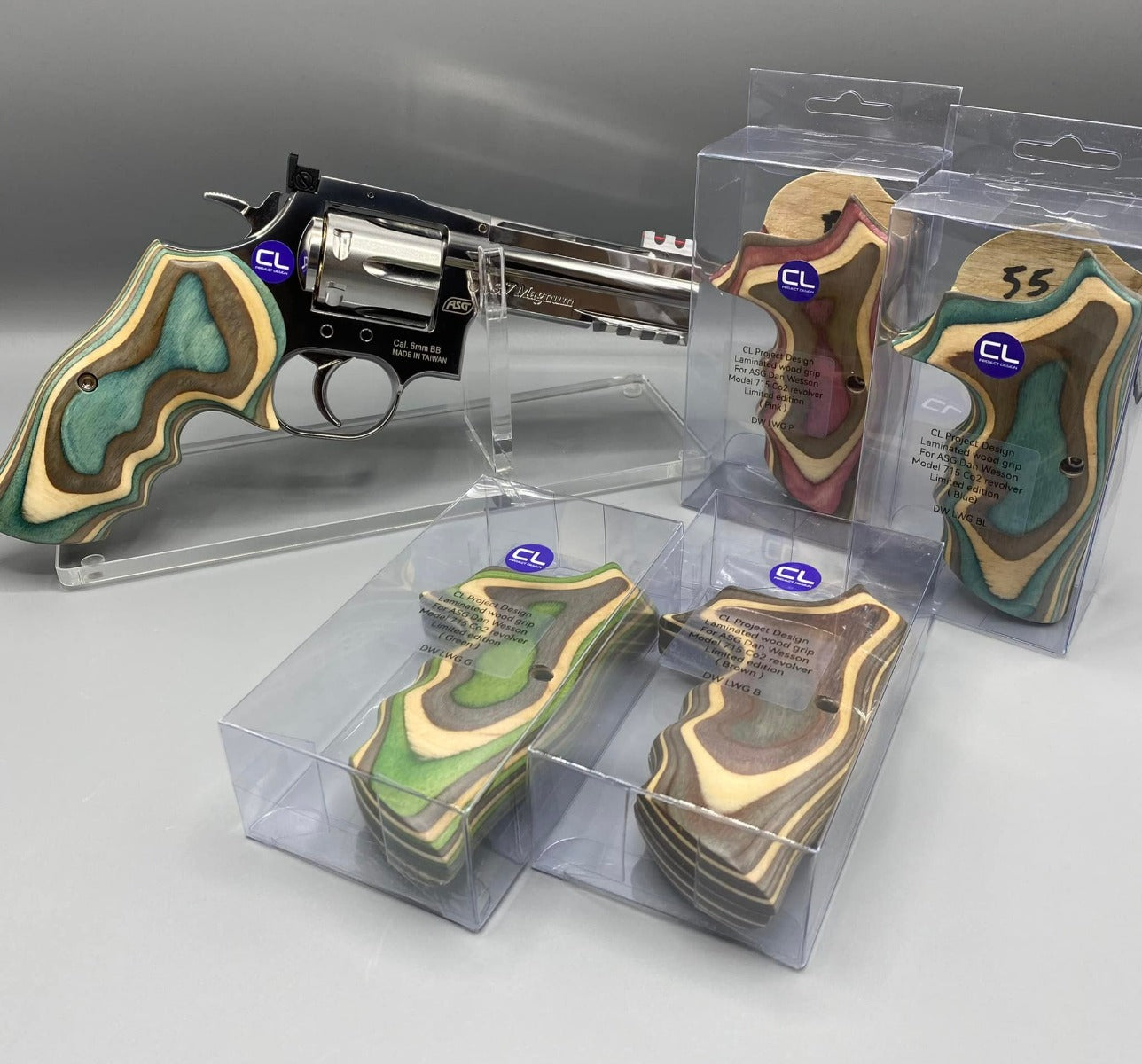 CL Project Laminated Wood Grip for ASG Dan Wesson Model 715 CO2 Revolver ( Limited Edition )-Green
