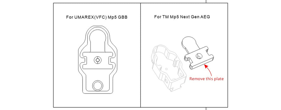 Bow Master x GMF Picatinny Rail M1913 20mm Stock Adapter for UMAREX / VFC HK53 MP5A5 GBB & Marui TM MP5A5 Next Gen AEG Series ( Type B )