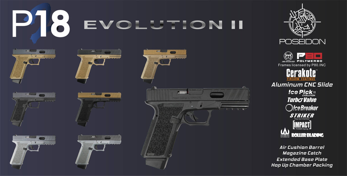 Poseidon P18 EVO 2 Airsoft GBB Pistol ( JDG Polymer80 Licensed P80 PF940V2 Airsoft Frame ) ( Cerakote Slide )-Grey-Black