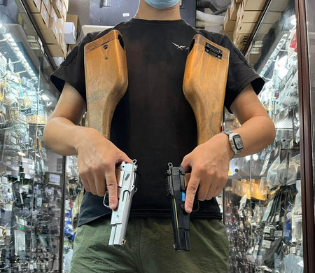 WE New Browning Hi-Power MK3 with Wood Style Kit GBB Pistol Airsoft-Silver