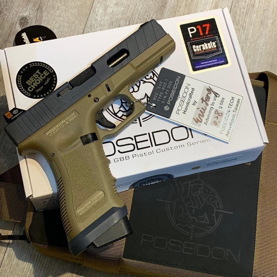 Poseidon P17 EVO MOD1 Cerakote Grey Metal Slide Airsoft GBB Pistol ( Tan Frame )