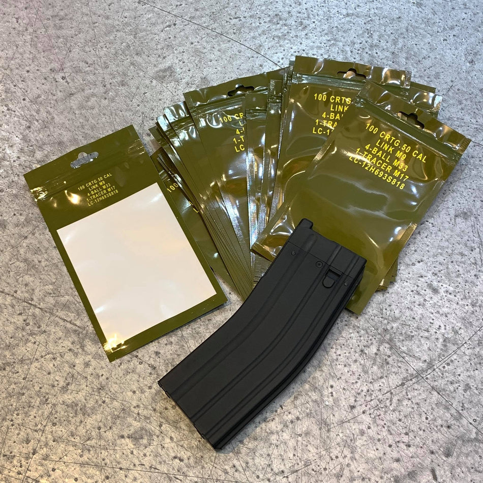 JKUNIQUE .50 CAL AMMO CAN Style Bag 10x18cm ( 1set/10pcs ) ( Patches Packaging Bag ) ( OPP PVC Poly Bag )