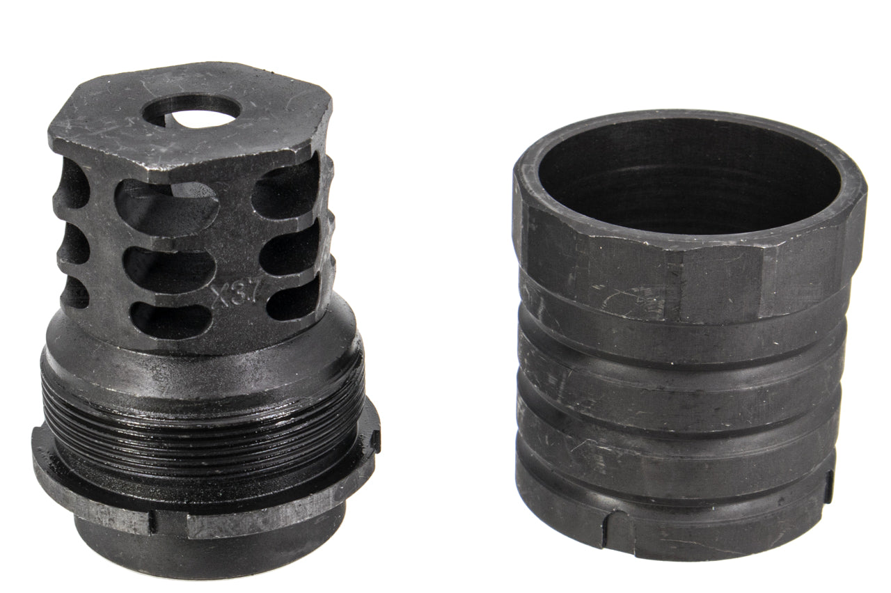 5KU 360 X37 AK Style Muzzle Brake w/ Blast Shield 24mm CW for Airsoft AK Series