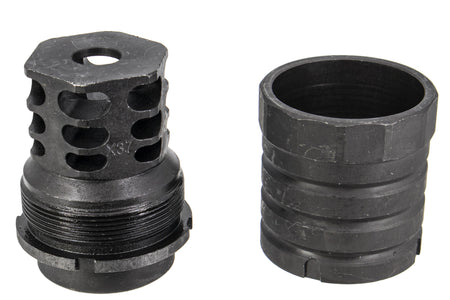 5KU 360 X37 AK Style Muzzle Brake w/ Blast Shield 24mm CW for Airsoft AK Series