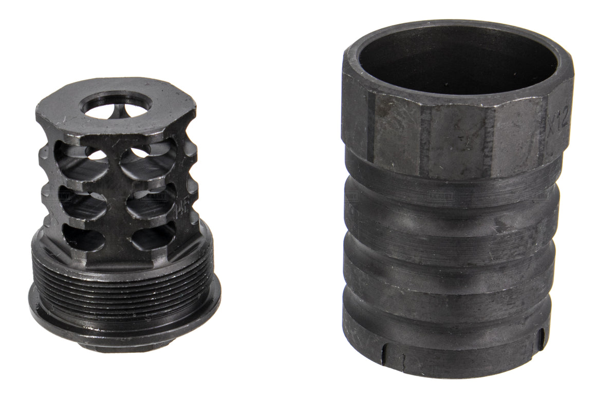 5KU 360 X12 AK Style Muzzle Brake w/ Blast Shield 14mm CCW for Airsoft AK Series