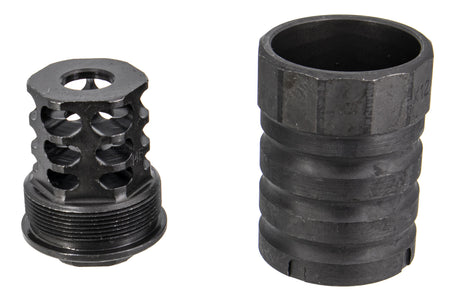 5KU 360 X12 AK Style Muzzle Brake w/ Blast Shield 14mm CCW for Airsoft AK Series