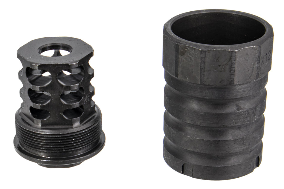 5KU 360 X12 AK Style Muzzle Brake w/ Blast Shield 14mm CCW for Airsoft AK Series