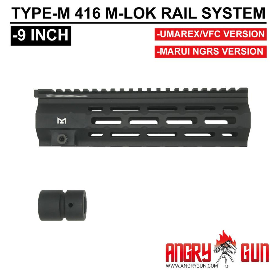 Angry Gun Type M 416 M-LOK Handguard Rail System for UMAREX / VFC HK416 Ver. or Marui TM 416 NGRS Ver. ( 9" / 13.5" )-Tokyo Marui NGRS-9 inch