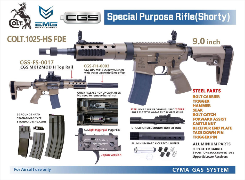 Cybergun COLT Licensed Special Purpose Rifle Shorty 9 Inch GBB Airsoft ( by CGS ) ( FDE )