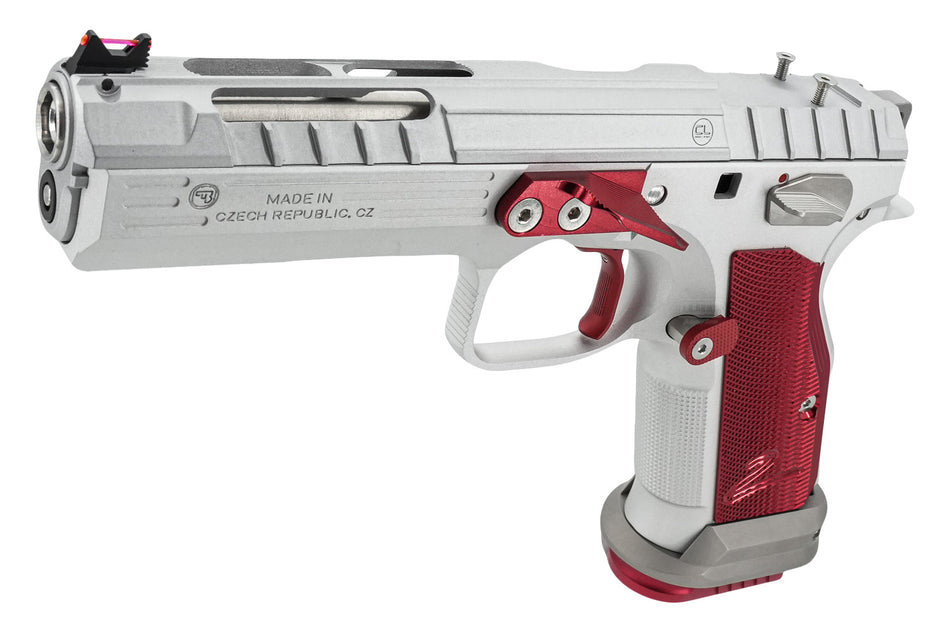 CL Project Custom ASG CZ TS 2 GBB Pistol Airsoft ( Hand Mill Custom RMS Cut ) ( Silver & Red ) ( Limited Edition )