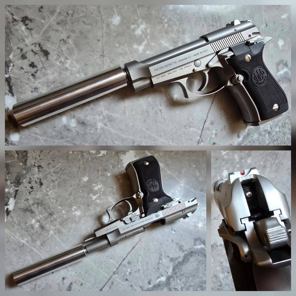 Sirius Custom Stainless Steel Beretta M84 GBB Pistol Airsoft with Aluminum Dummy Suppressor & Carrying Case ( Limited Edition ) < Pre-Order ETA Mar 2026 >