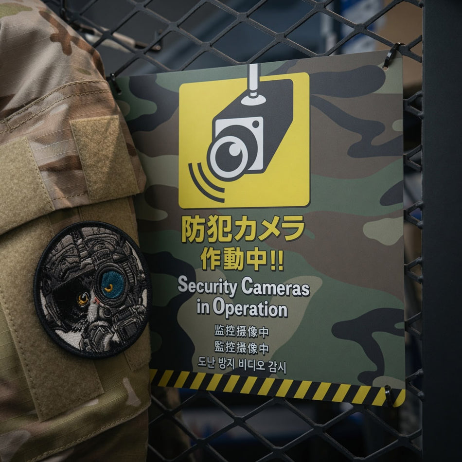 Metal Plate Sign - Woodland M81 Style 防犯カメラ作動中 Security Cameras in Operation 監控攝像中 도난 방지 비디오 감시
