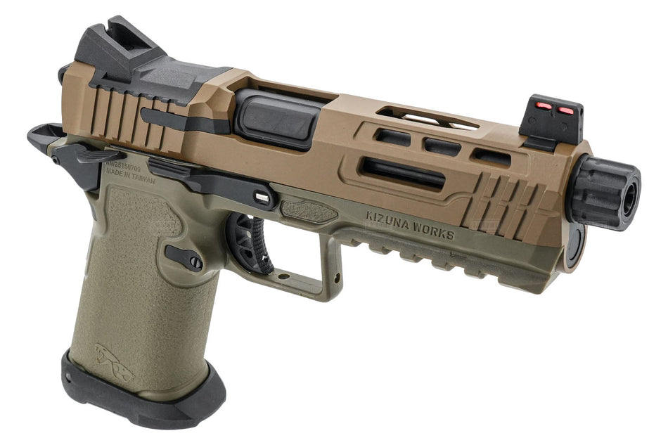 KIZUNA WORKS BSK43 GBB Pistol Airsoft ( Hi-Capa Style & GLK Series Magazine ) ( OD X DE Limited Edition )