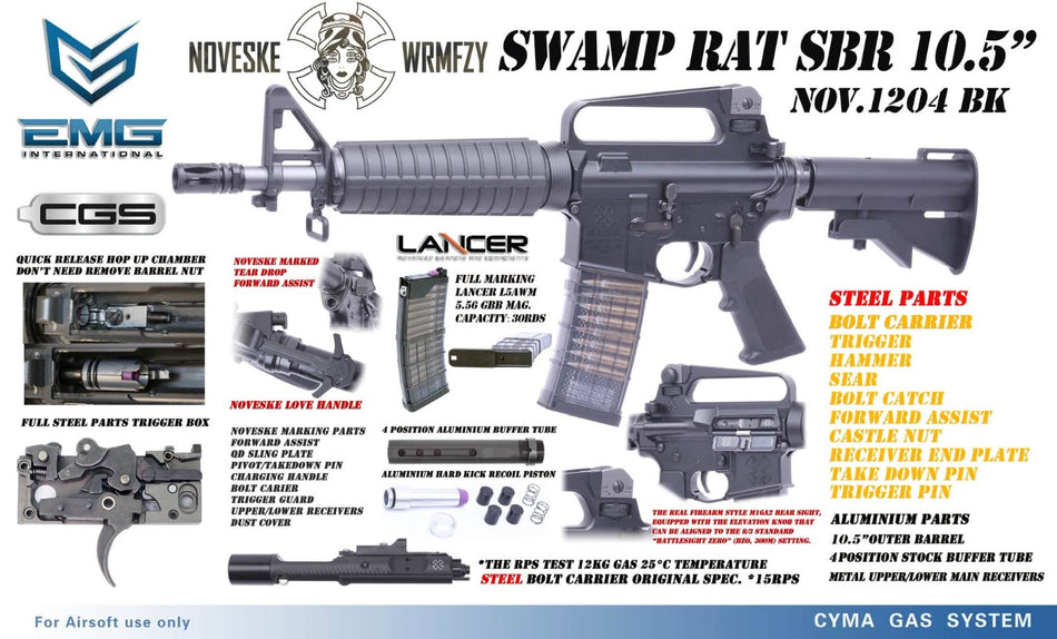 EMG Noveske x WRMFZY SWAMP RAT SBR 10.5 Inch GBB Rifle Airsoft ( by CGS )