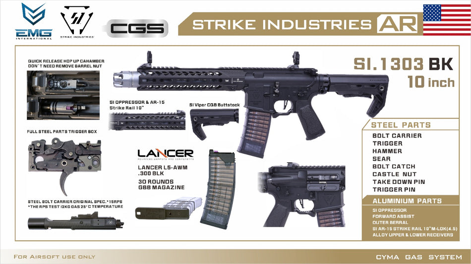 EMG Strike Industries SI AR Strike Oppressor 10" MWS GBB Rifle Airsoft ( by CGS ) ( Black )