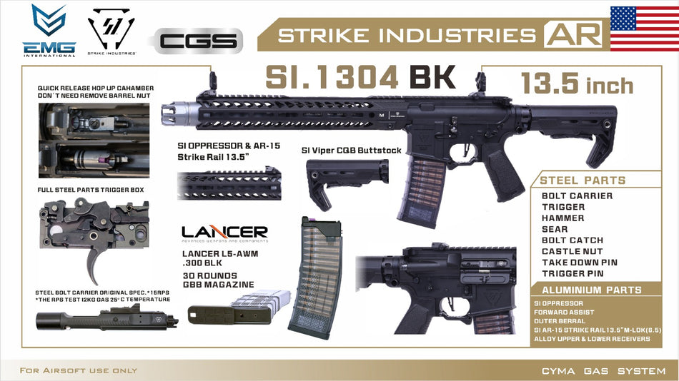 EMG Strike Industries SI AR Strike Oppressor 13.5" MWS GBB Rifle Airsoft ( by CGS ) ( Black )