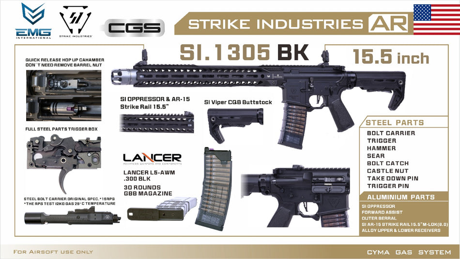 EMG Strike Industries SI AR Strike Oppressor 15.5" MWS GBB Rifle Airsoft ( by CGS ) ( Black )