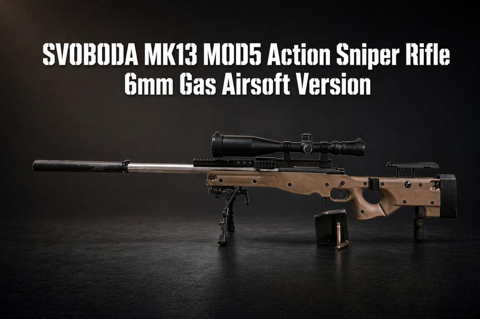 SVOBODA Mk 13 MOD 5 Shell Ejecting Gas Bolt Action Sniper Rifle ( 6mm Gas Airsoft Version ) ( Tan ) < Pre-Order ETA End of Oct 2026 >