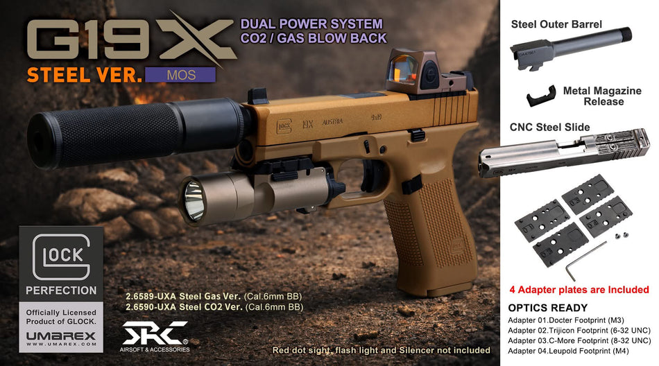 UMAREX Glock 19X MOS Steel Ver. Gas GBB Pistol Airsoft ( by SRC ) ( DE ) ( G19X MOS )