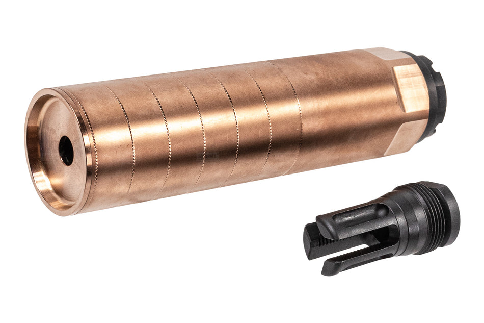 Airsoft Artisan CNC Steel REX MG7 Style Airsoft Barrel Extension with 14mm CCW 3 Prong Flash Hider