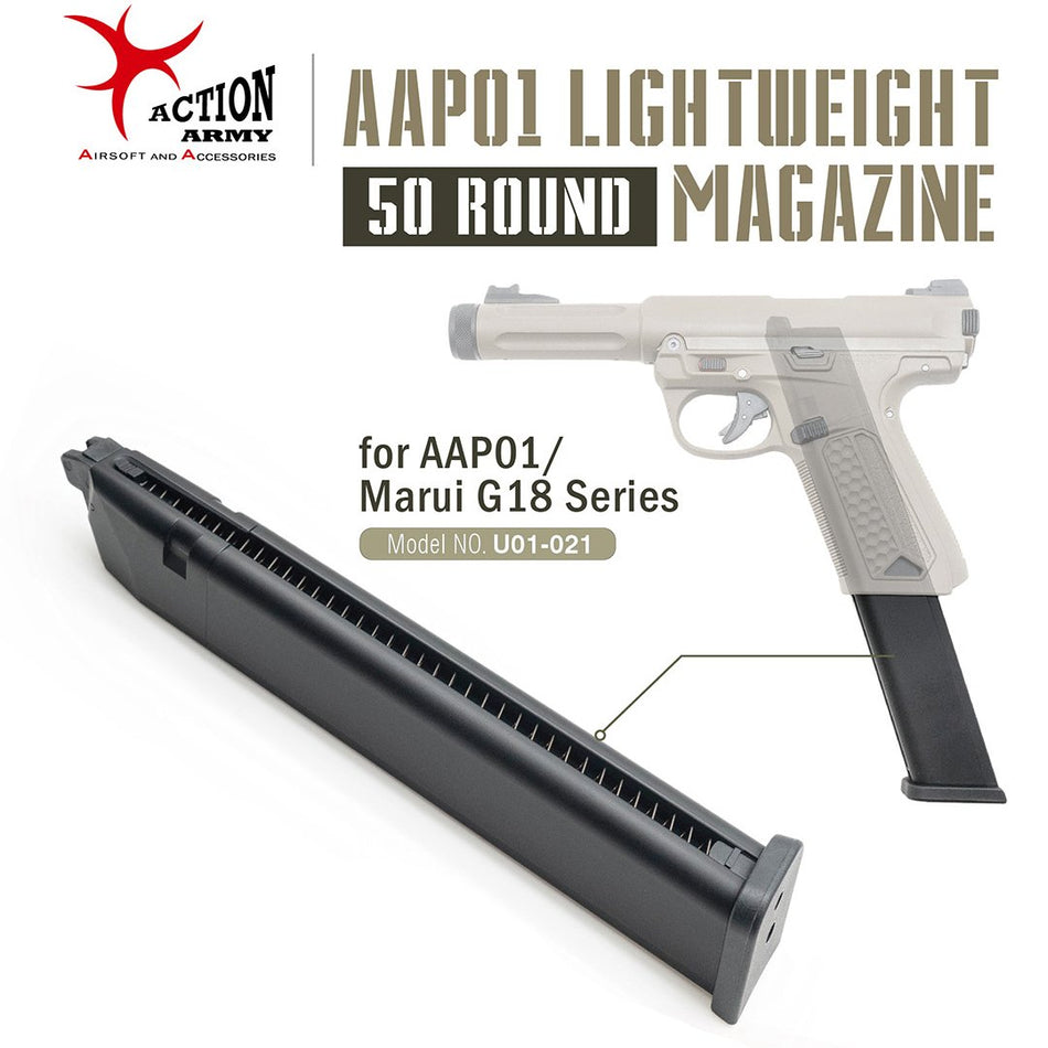Action Army Lightweight 50 Rds Gas Magazine for AAP01 / TM Marui G18C ( For AAP-01 / TM / WE AW / KJ G Model Spec ) ( Long Mag )