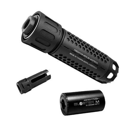 Acetech Predator MKIII Dummy Suppressor M14 CCW with Blaster M Tracer Inside ( Black ) ( Flame Effect )
