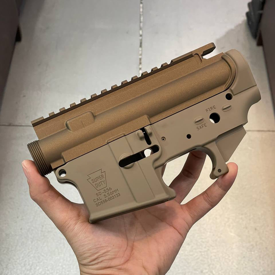 Angry Gun Cerakote CNC Upper & Lower Receiver ( Semi Version ) for Marui TM M4 MWS / MTR GBBR - GEI Style ( Burnt Bronze & Magpul FDE )