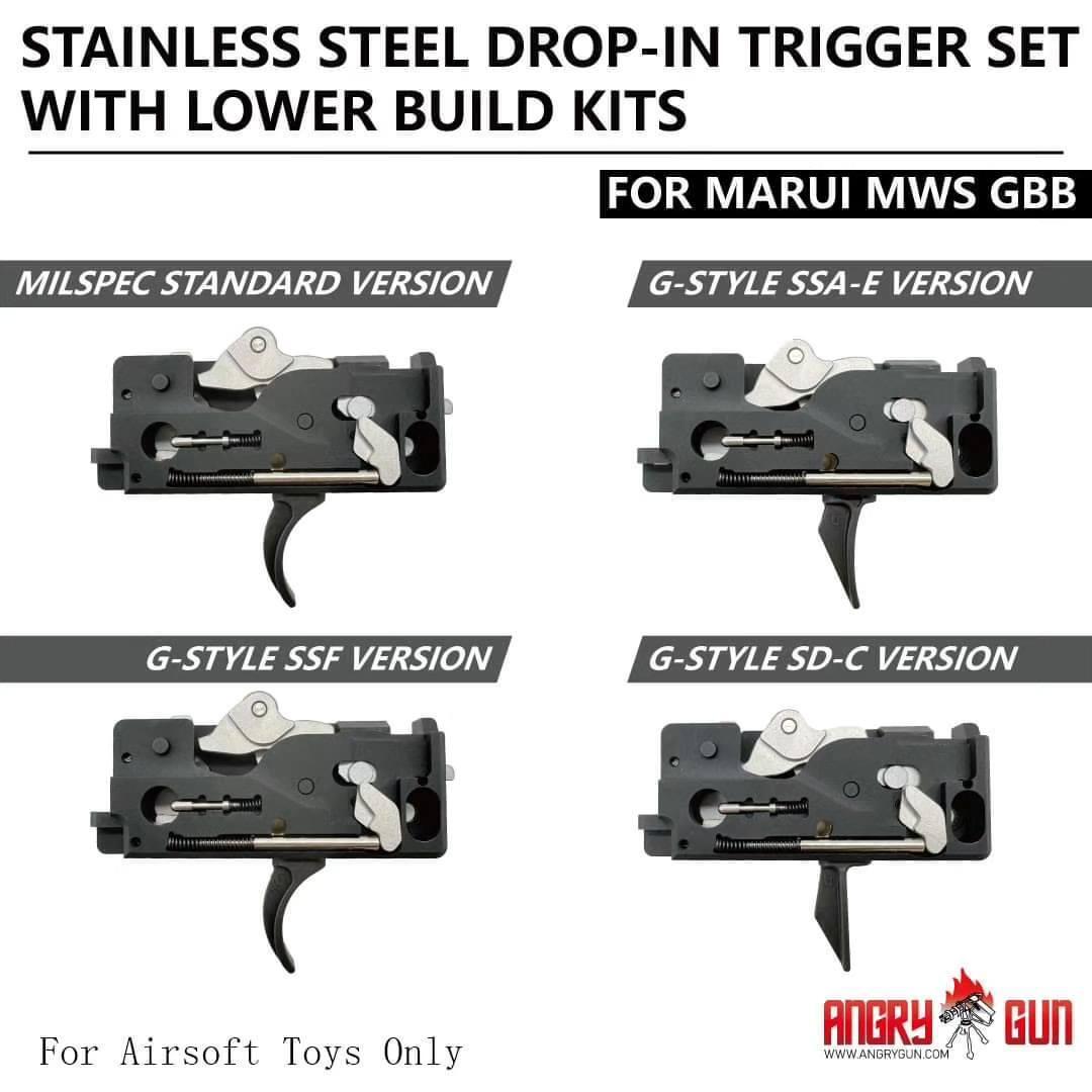Angry Gun Stainless Steel Drop-in Trigger Box Set For Tokyo Marui TM MWS M4 GBBR-G-Style SSF Version