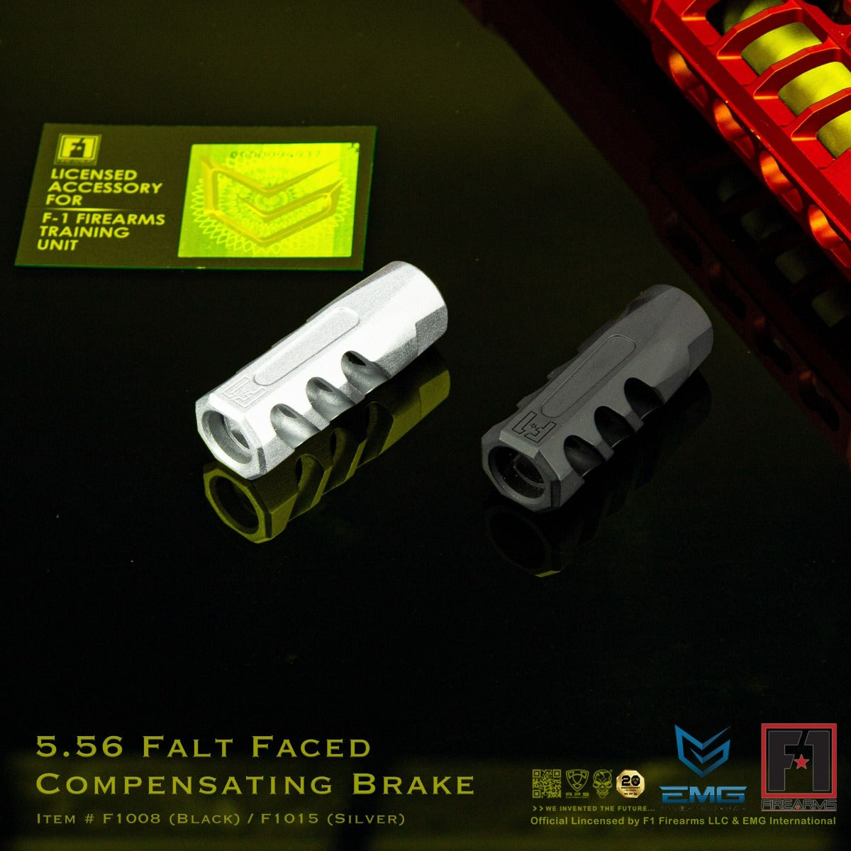 EMG F-1 Firearms Licensed 5.56 Falt Faced Compensating Brake Flash Hider 14mm CCW ( Black ) ( by APS )-Silver