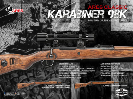 ARES Kar98k Spring Rifle Steel Version ( With Scope And Mount ) ( Karabiner 98K Sniper ) ( Genuine Laminated Wood )-CLA-003 ( With Scope And Mount )